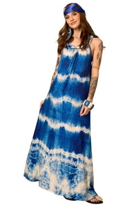 Vestido Longo Nadador Azul Tie Dye Estampa Digital Yacamim D7