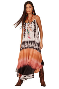 Vestido Longo De Alças Reguláveis Tie Dye Estampa Digital Yacamim E6