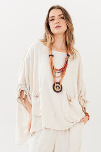 Bata Ampla De Viscolinho Bege Yacamim A20