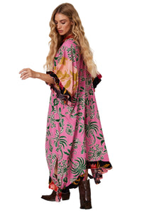 Kaftan Amplo Com Rosa Estampado Patchwork Yacamim J2