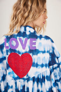 Chemise Ampla Manga Longa Azul Tie Dye Digital Love Yacamim N9