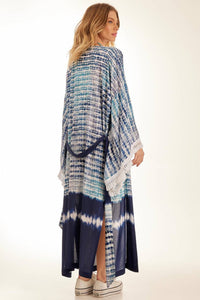 Kimono Longo Azul Estampa Digital Tie Dye Yacamim