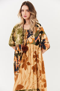 Vestido Midi Marrom Claro Patchwork Yacamim D1