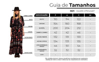 Vestido Longo Com Mangas 3/4 Preto Estampado Yacamim