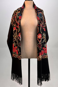 Cachecol Cashmere Preto Bordado Yacamim #312