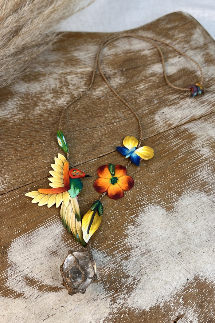 Colar De Fimo Artesanal Patua Com Macramê E Pedra Yacamim #286