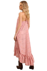 Vestido Mullet Broderie Com Flores Bordadas Rosé Yacamim D8