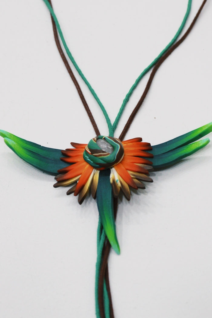 Colar De Fimo Fênix Com Pedra Yacamim #693