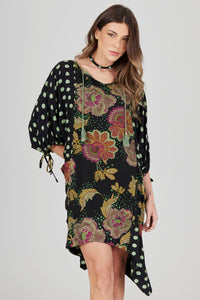 Vestido Curto Com Preto E Verde Patchwork De Poá Yacamim D8