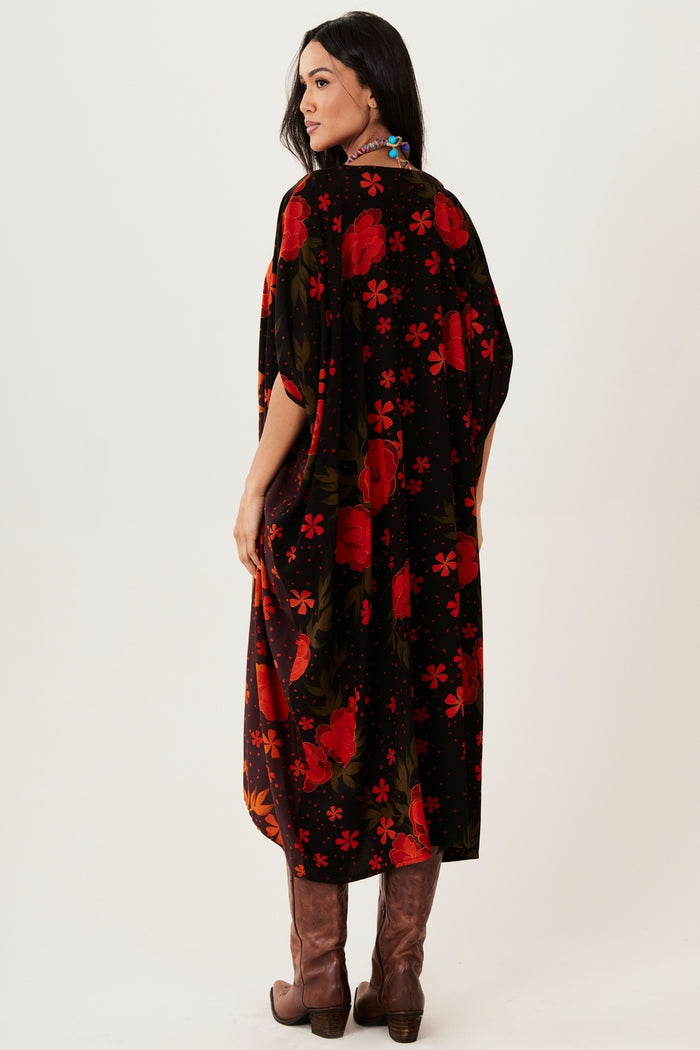 Kaftan Midi Preto E Vermelho Patchwork Yacamim J3