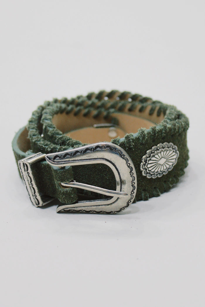 Cinto De Couro Verde Escuro Com Fivela Metática Yacamim #665