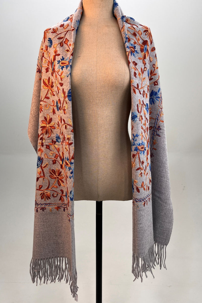 Cachecol Cashmere Cinza Bordado Yacamim #314