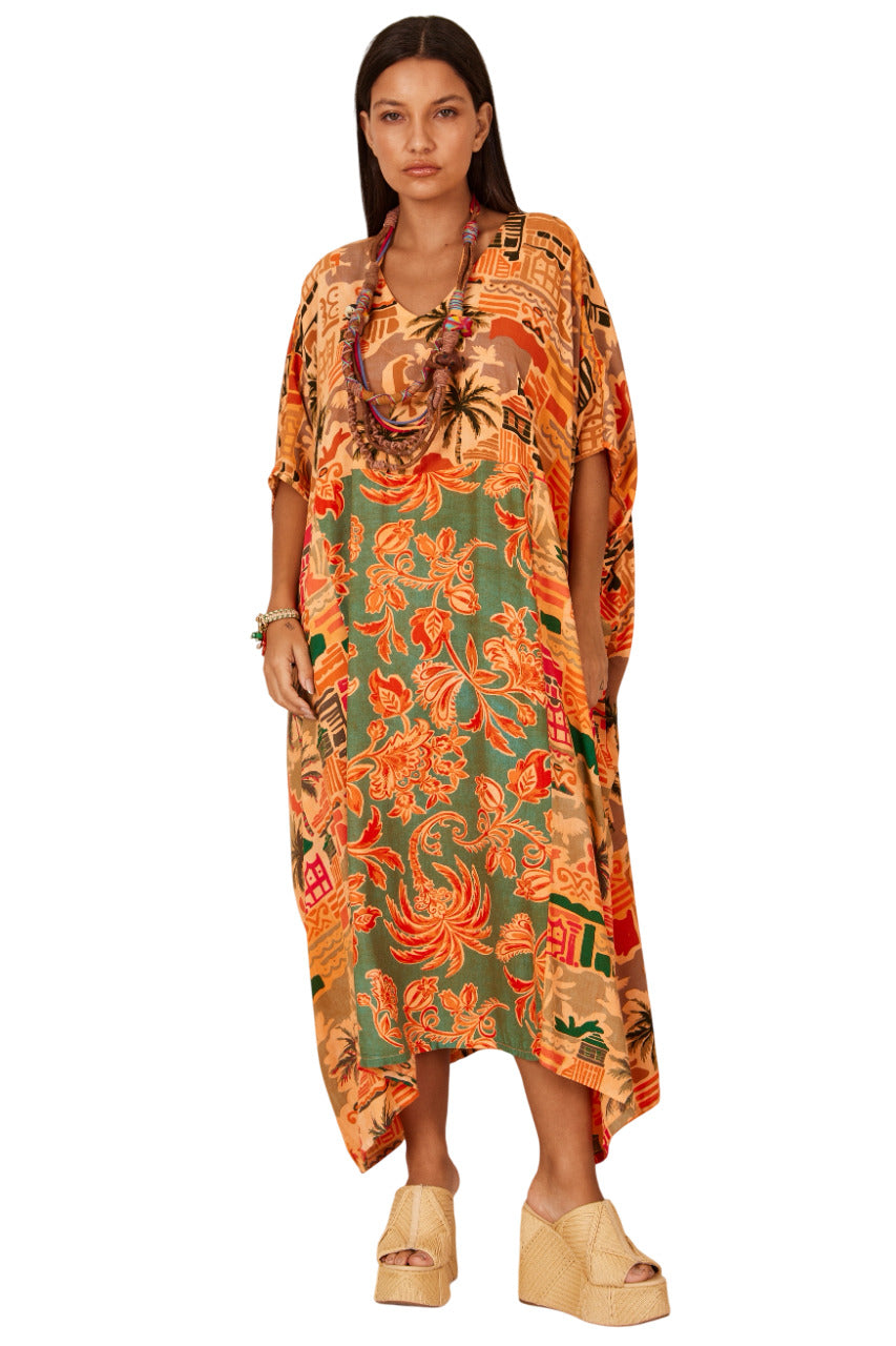 Kaftan Longo Laranja  Patchwork Yacamim J9