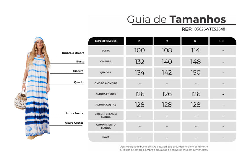 Vestido Longo Azul Coleção Pira Omomba''e Yacamim K3/4/5