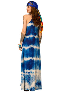 Vestido Longo Nadador Azul Tie Dye Estampa Digital Yacamim D7