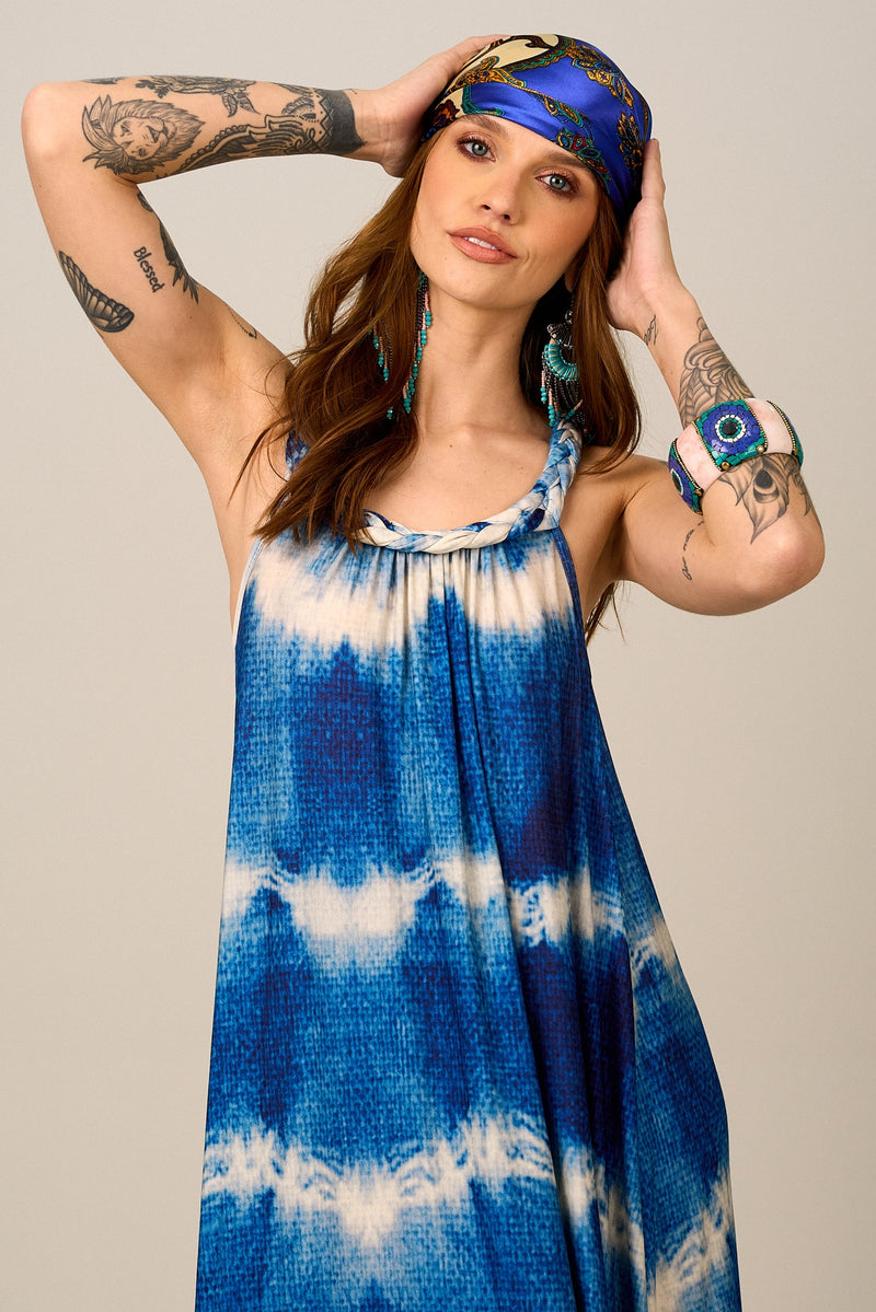 Vestido Longo Nadador Azul Tie Dye Estampa Digital Yacamim D7