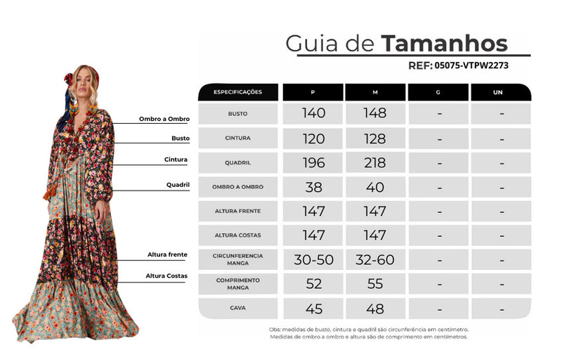 Vestido Longo Com Mangas Bufantes Estampado Patchwork Yacamim Q1