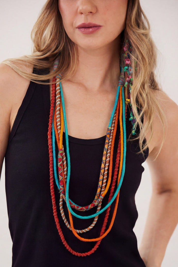 Colar Artesanal De Cordas Coloridas Yacamim #904