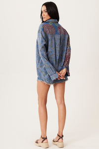 Camisa Tiradentes Com Bordados Azul Escuro Estampado Yacamim A22