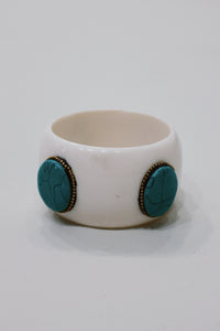 Pulseira Bracelete Largo De Cerâmica Com Pedras Yacamim #756