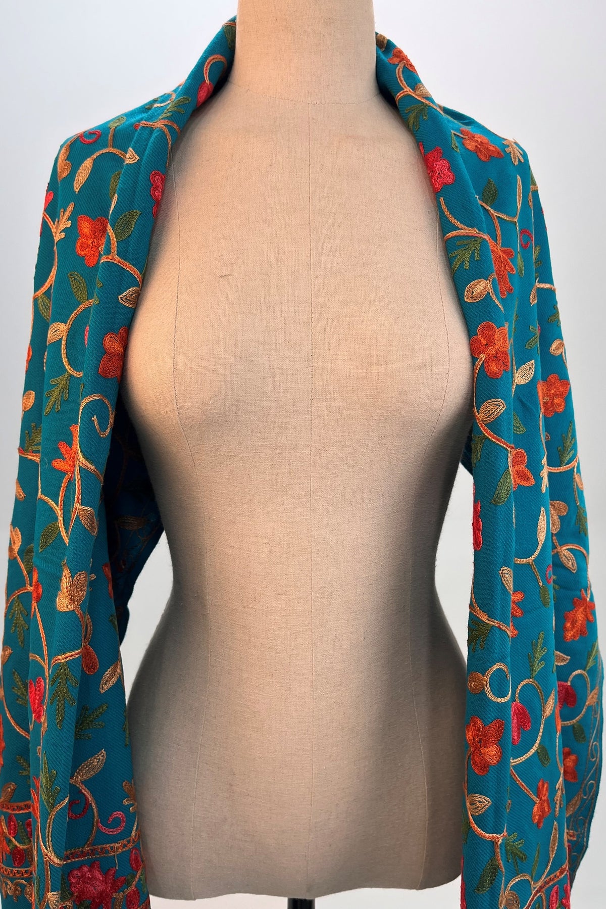 Cachecol Cashmere Turquesa Bordado Yacamim #336
