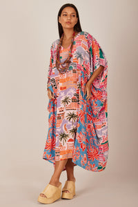 Kaftan Longo Com Recortes Rosa Patchwork Yacamim J5