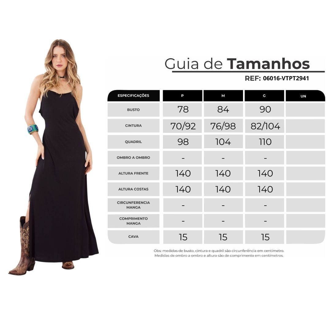 Vestido Longo Com Fendas Laterais Preto Yacamim C26