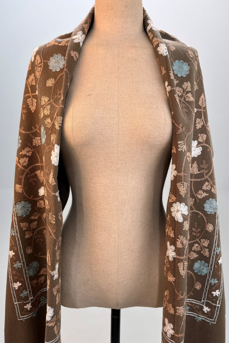 Cachecol Cashmere Marrom Bordado Yacamim #317