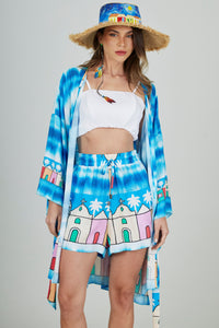 Kimono Curto Azul Estampado Coleção Bahêa Yacamim R6