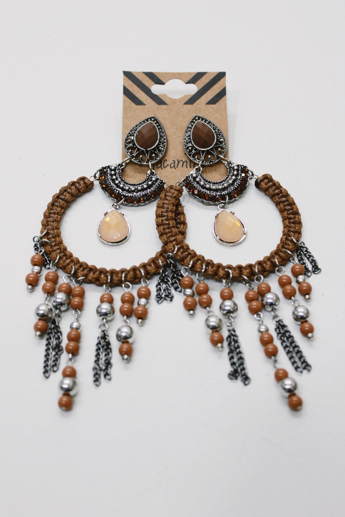 Brinco Artesanal De Miçangas Marrom Yacamim #682