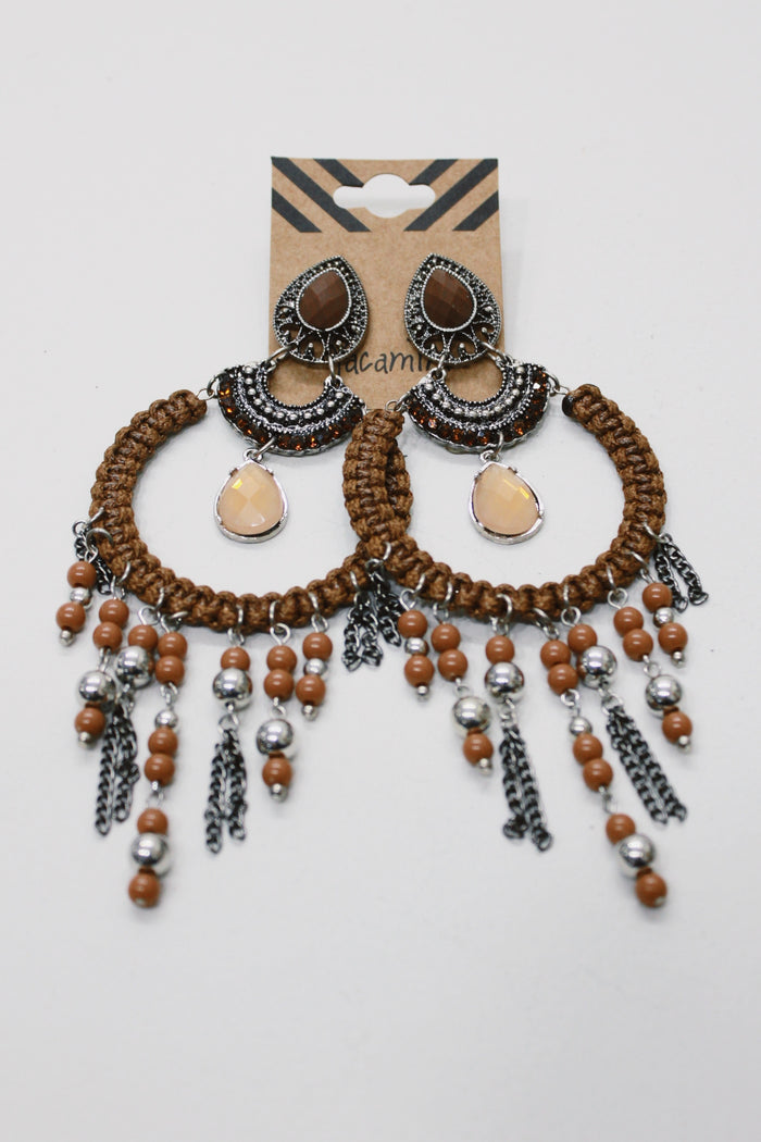 Brinco Artesanal De Miçangas Marrom Yacamim #682