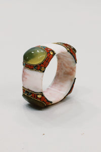 Pulseira Bracelete Largo De Cerâmica Com Pedras Yacamim #579