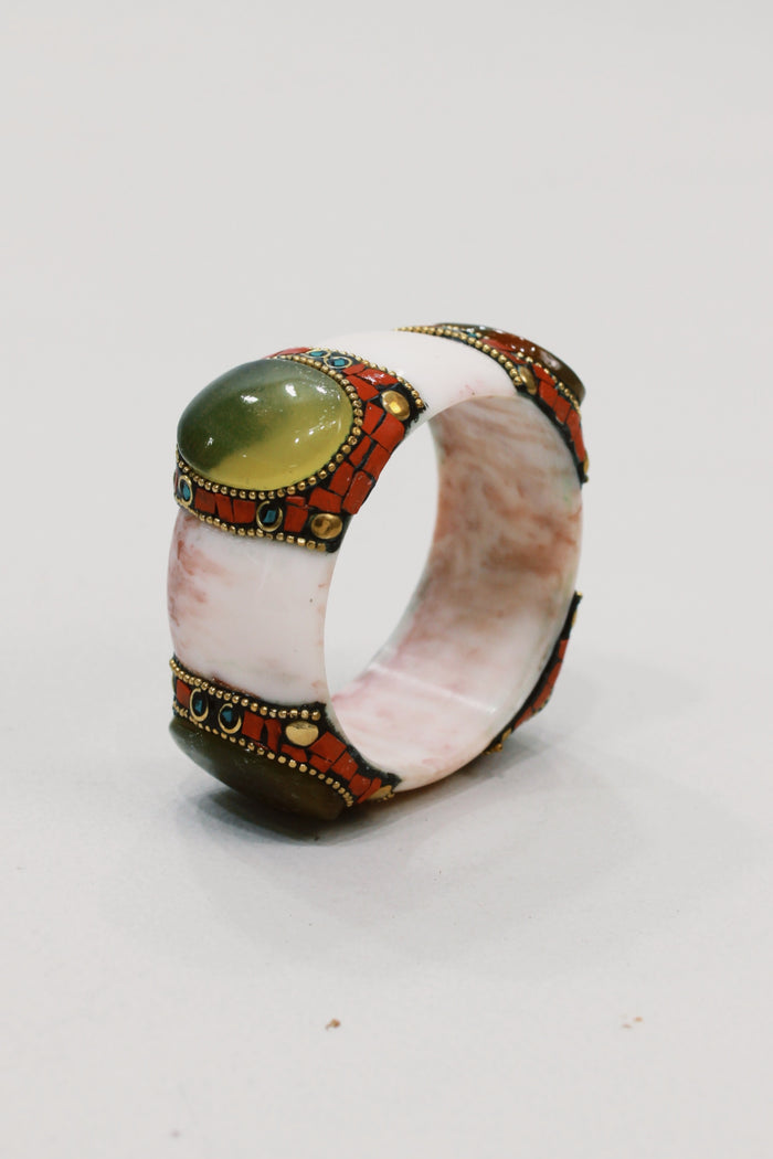 Pulseira Bracelete Largo De Cerâmica Com Pedras Yacamim #579