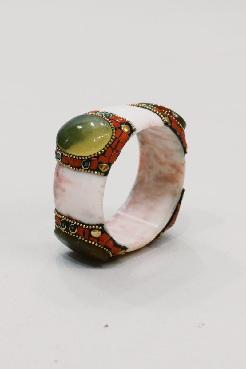 Pulseira Bracelete Largo De Cerâmica Com Pedras Yacamim #579