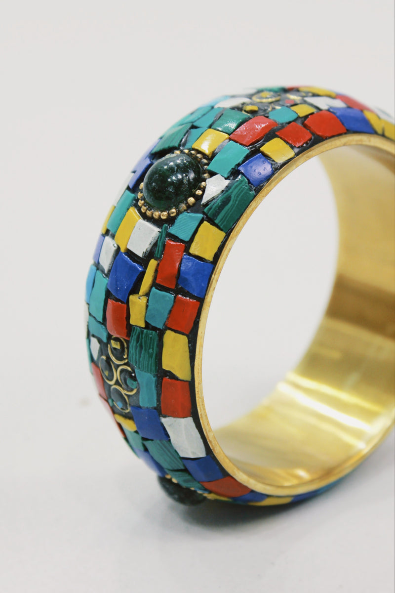 Pulseira Bracelete De Metal Com Pedras Yacamim #576