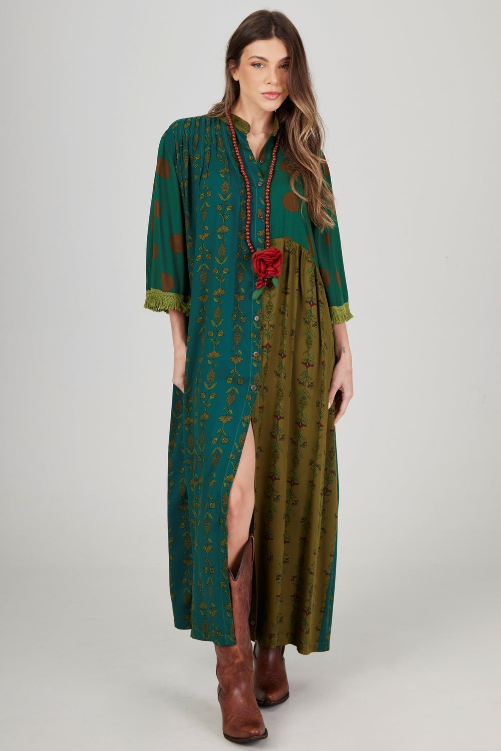 Chemise Longo Verde Patchwork Yacamim N5