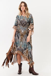 Kaftan Midi Animal Print Yacamim J10