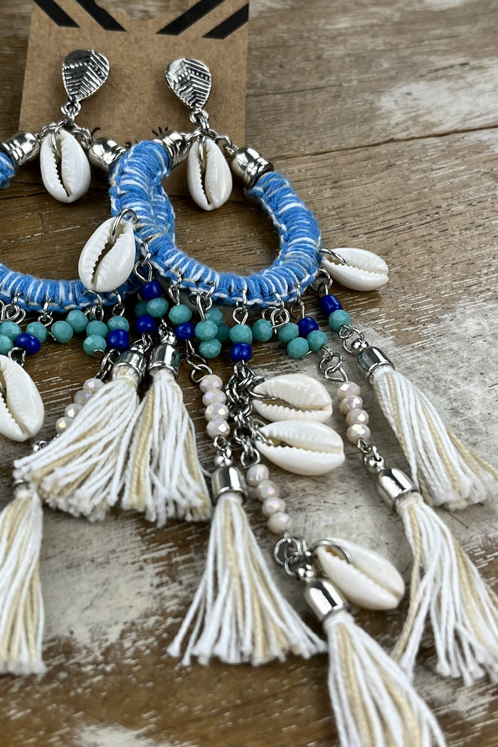 Brinco Artesanal Com Argola De Crochê Azul Yacamim #175