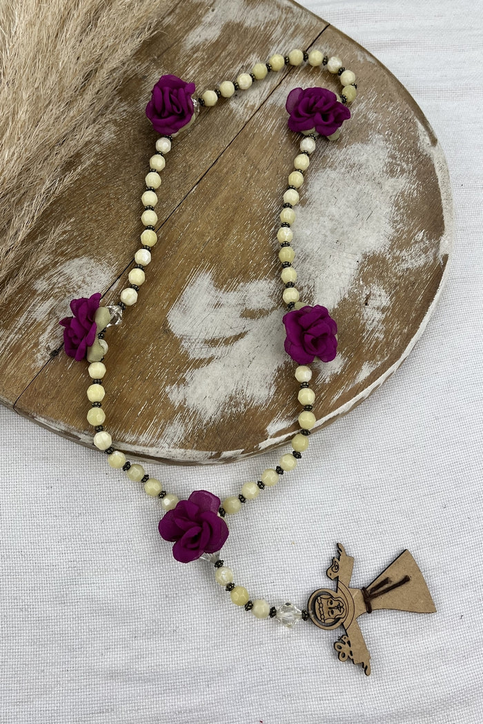 Colar Terço São Francisco De Assis Flores Roxas Yacamim #166