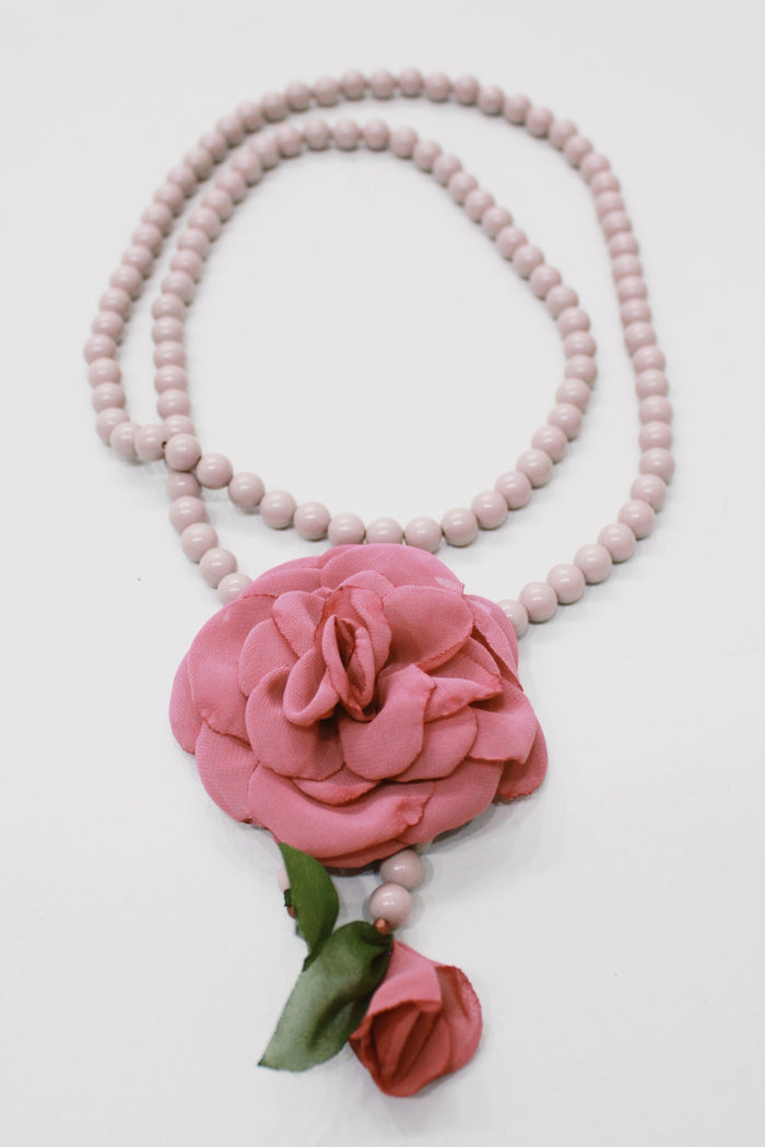 Colar Ave Maria Com Flor Rosa Yacamim #702