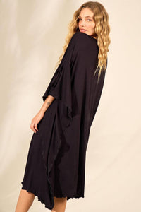 Kaftan Midi Com Gola Ampla Preto Yacamim<br /><br /><br />