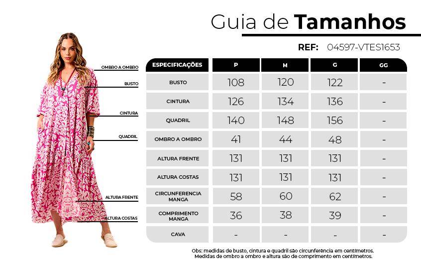 Vestido Chemise Longo Com Mangas 3/8 Raglã Rosa Estampado Yacamim