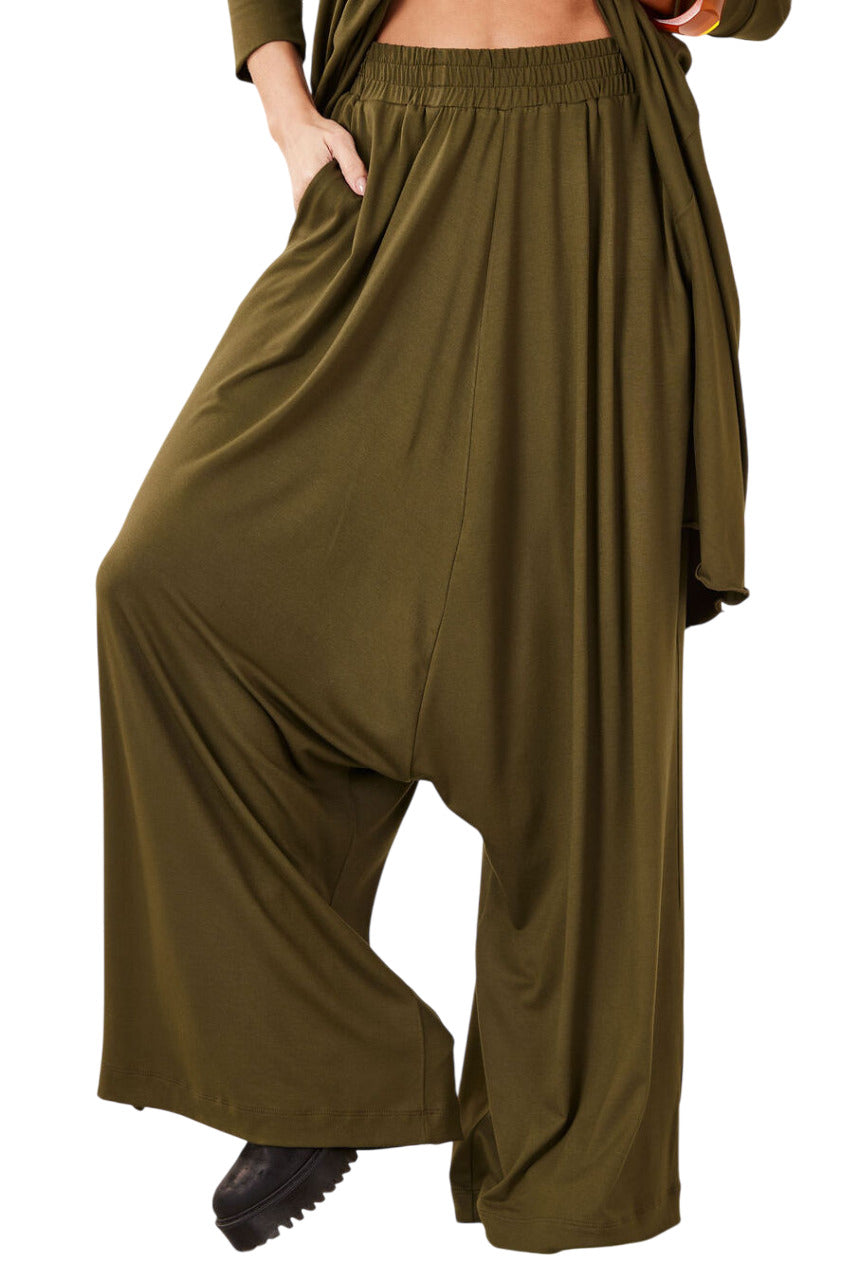 Calça Saruel Pantalona Verde Musgo Yacamim I8 Liso