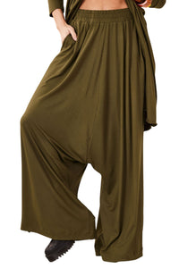 Calça Saruel Pantalona Verde Musgo Yacamim I8 Liso