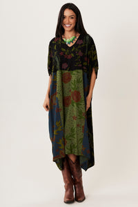 Kaftan Midi Preto E Verde Patchwork Yacamim I1