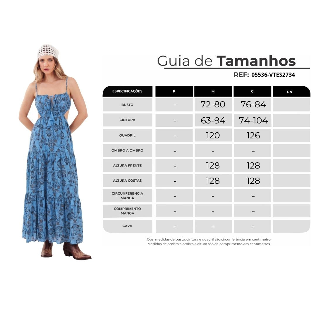 Vestido Longo Azul Estampa Paisley Yacamim E5