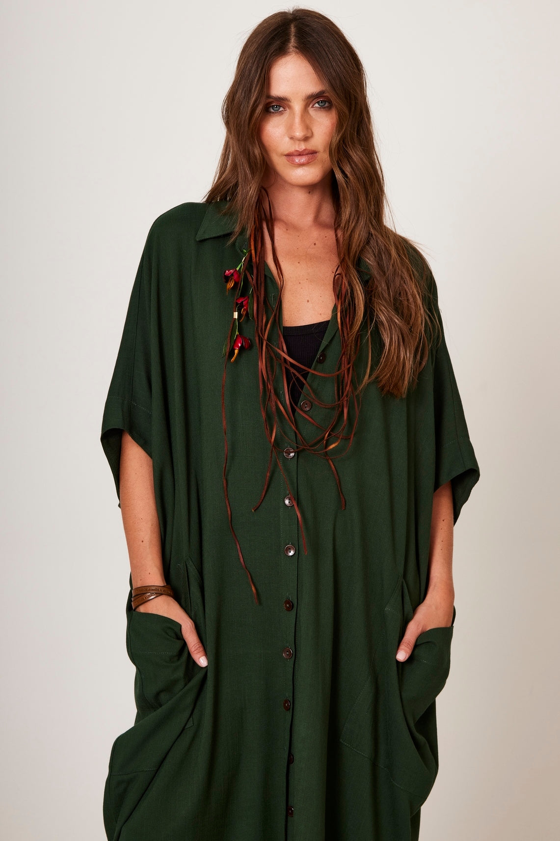 Chemise Longo Verde Escuro Yacamim N8