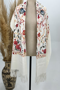 Cachecol Cashmere Off White Bordado Yacamim #236