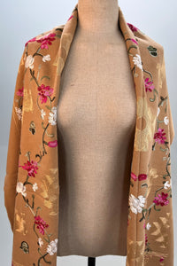 Cachecol Cashmere Marrom Claro Bordado Yacamim #323