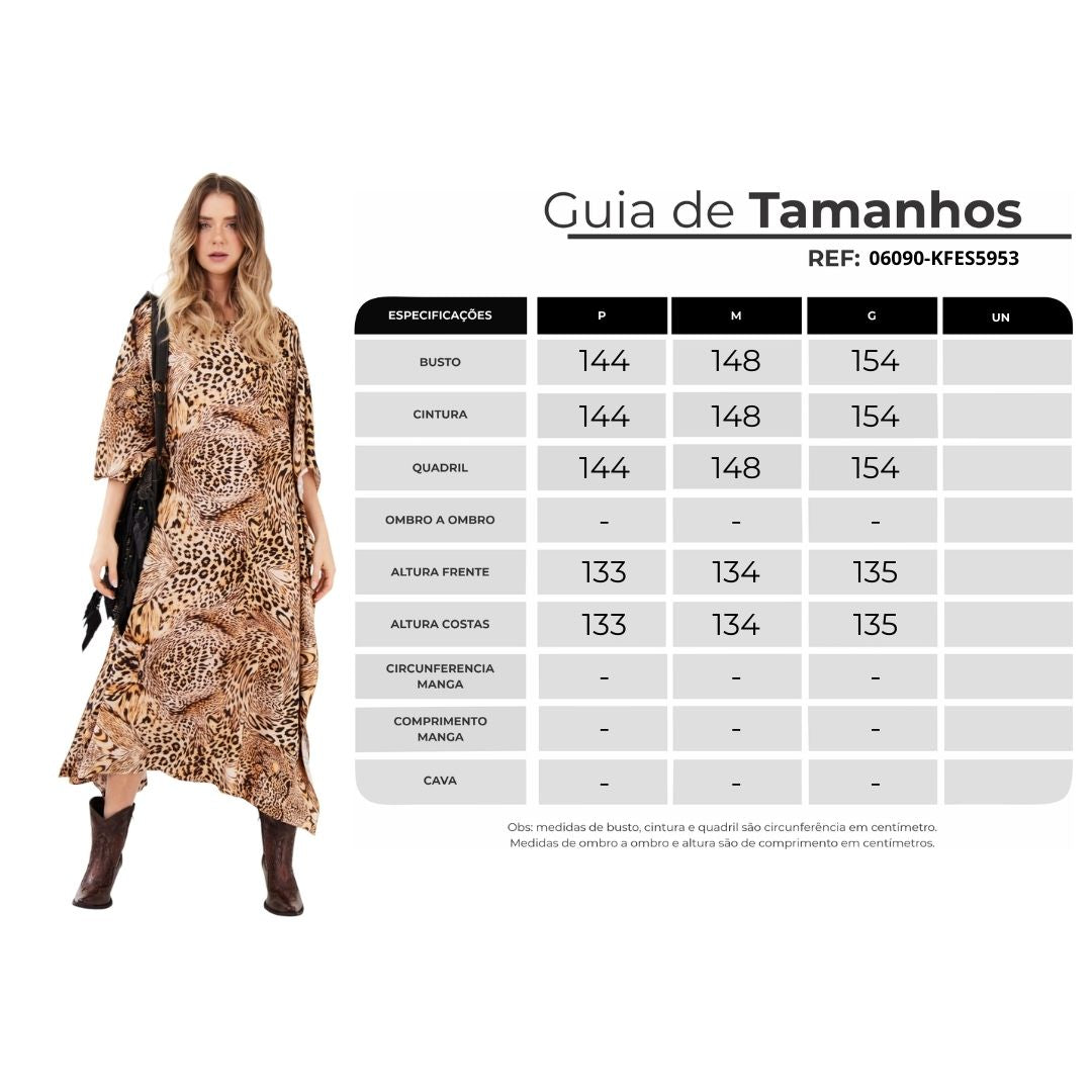 Kaftan Midi E Fendas Laterais Animal Print Yacamim J2